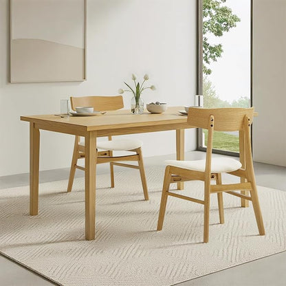 KISLOT Wooden Dining Chairs Set of 4, Upholstered Modern Dining Room Chairs, Mid Century Oak Kitchen Chairs with Curved Wood Backrest for Farmhouse, Restaurant, Café (Cream Fabric & Original Color)