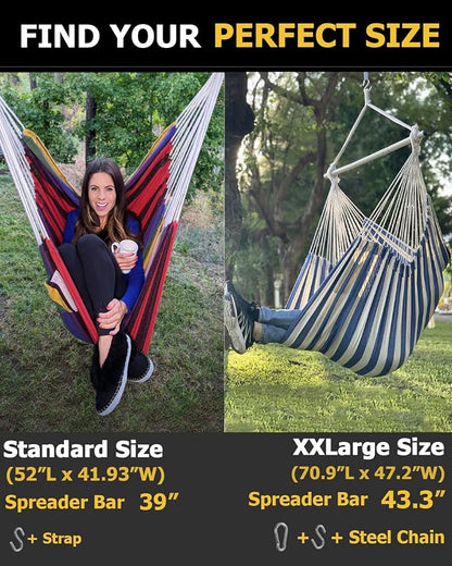 ADVOKAIR Hammock Chair Large 70.9"x47.2", 32% Bigger XXL Hanging Swing Chair with 500lbs Capacity, Heavy Duty Steel Spreader Bar, Extra Roomy Comfort for Adult Indoor Outdoor Bedroom Patio