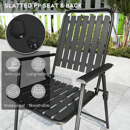 Outdoor Dining Set for 4, Patio Table and Foldable PP Chairs Set with 1.97'' Umbrella Hole, 5pcs Patio Furniture Set 37.8”x37.8” Dining Table Set with No Assembled Chairs for Porch Deck Backyard Pool