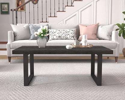 IBF Rustic Coffee Table, Wood and Metal Simple Industrial Modern Center Table, Minimalist Rectangle Wooden Farmhouse Cocktail Table for Living Room, Dark Gray Oak, 47 Inch