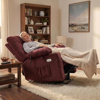MCombo Power Lift Recliner Chair with Extended Footrest for Elderly People, Fabric 7287 (Burgundy, Medium)