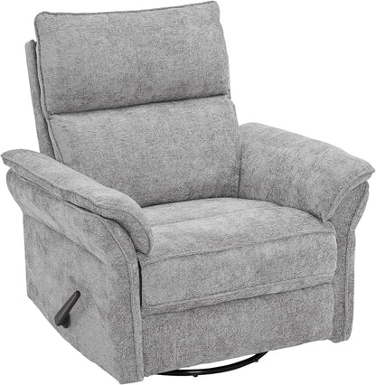 Rocking Chair Nursery with Adjustable Headrest,Manual Swivel Rocker Recliner Nursery Chair with Overstuffed Armrest,Glider Rocker Recliner for Living Room & Bedroom,Light Grey