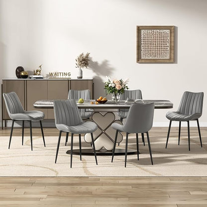 VECELO Dining Chairs Set of 6, Vegan Leather Fabric & Metal Frame, Mordern Style for Kitchen, Living Room,Offcie，Light Grey