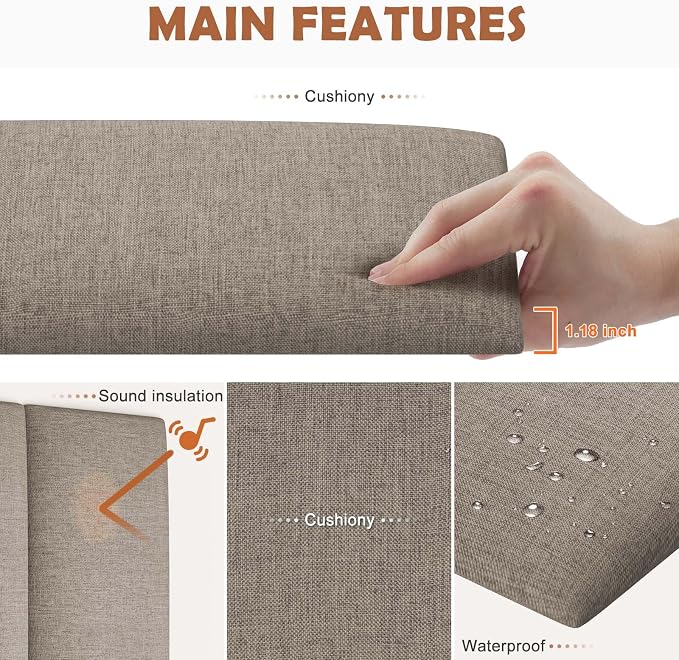 IFNOW Upholstered Wall Mounted Headboard, 3D Soundproof Wall Panels Peel and Stick for Queen Size, Reusable and Removable Tufted Bed Headboard in Linen (9 Panels, 10" x 24")