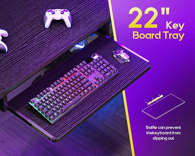 AODK 59 Inch L Shaped Desk with 4 Drawers, Gaming Desk with Led Lights & Power Outlets, Computer Desk with Pegboard & Keyboard Tray, Reverisble Home Office Desk with Storage Shelves & CPU Stand, Black