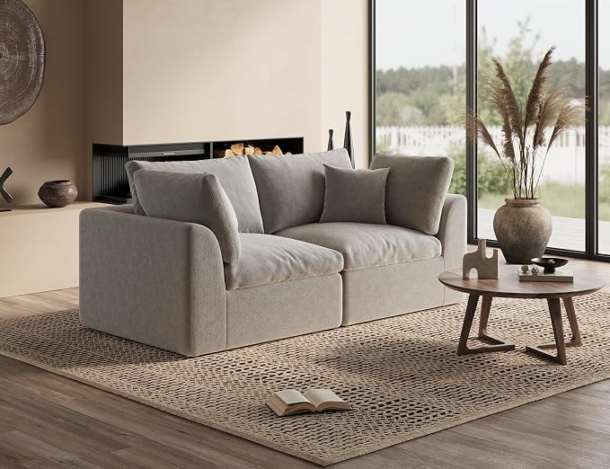 ohllob 78.9" Loveseat Sofa, Cloud Boneless Couches for Living Room, Modern Modular Sectional Sofa, Oversized, Light Grey