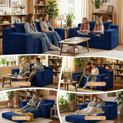 Boneless Loveseat Sofa Bed, Tri-Folding Convertible Futon Sleeper with Handle & Side Pockets, 54'' Boneless Couch with Hook and Loop No Assembly for Small Space,Living Room & Bedroom
