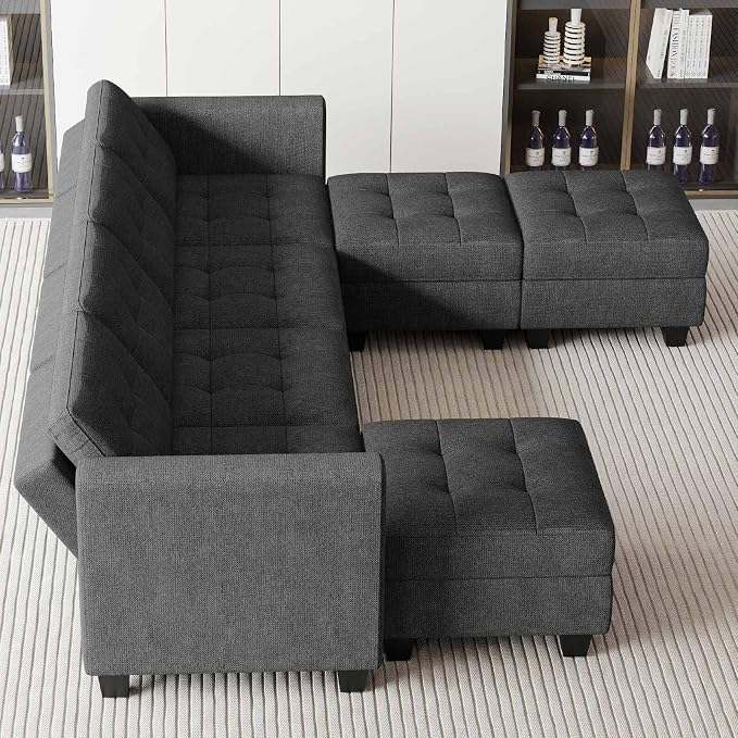 Belffin Modular Storage U-Shape Sectional Sofa Couch with Reversible Chaises 7-seat Sofa with Storage Seat Modular Sectional Sofa Set with Ottomans Modern Fabric Dark Grey