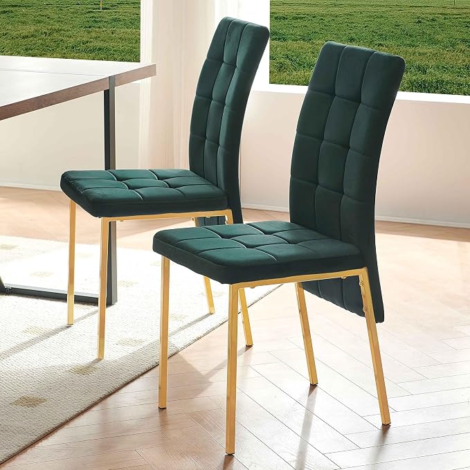 NORDICANA Upholstered Velvet Dining Chairs Classic Kitchen High Back Chairs Set of 4, Featured Dovetail Tufted Side Chairs, Golden Color Metal Legs, Forest Green