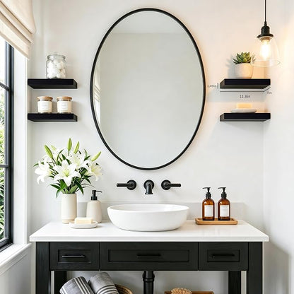 Black Floating Shelves for Wall, Set of 4 Wooden Wall Mounted Shelves for Bathroom Over Toilet, Bedroom, Kitchen, Living Room & Office, Hanging Storage and Wall Decor, 12"x7"x1.5"