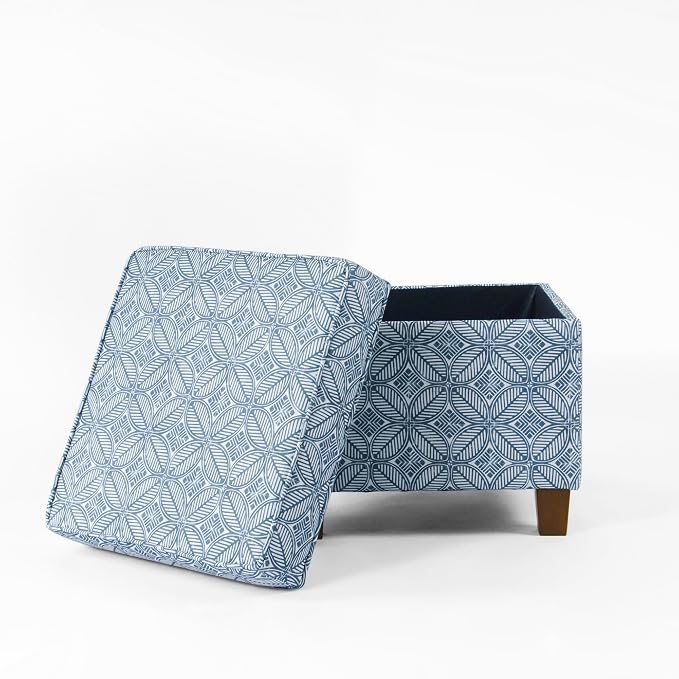 HomePop 18" Classic Square Storage Ottoman - Blue Indigo Print