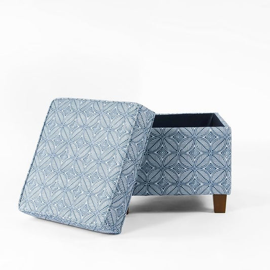 HomePop 18" Classic Square Storage Ottoman - Blue Indigo Print