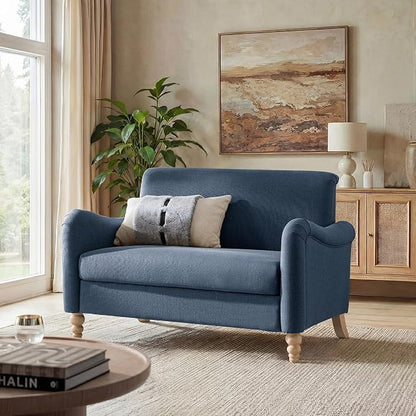 EcoHarbor Living 50.5" Mid-Century Modern Couch, Upholstered Sofa with Armrests, Stripe Mini Couches for Small Spaces, Living Room, Bedroom, Office, Apartment, Slate Blue