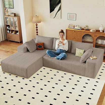 95" Cloud Sectional Couch with L-Shape Chaise, Modular Comfy Sofa Chaise Longue, Upholstered Corduroy Couches Sleeper with Deep Seat for Living Room Bedroom, No Assembly Required(Camel, Left Facing)