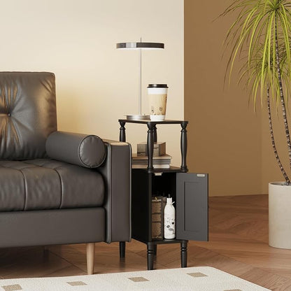 Veegle Narrow Nightstand,Skinny End Side Table (Black) | Mid-Century Modern Night stand with Storage,bedside table for Bedroom and Living Room