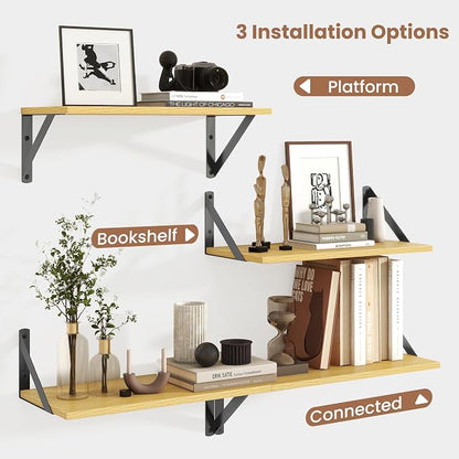 Axeman Oak Floating Shelves for Wall Set of 2, 16'' x 8'' Oak Bookshelf for Living Room Bedroom, Engineered Wood, Holds up to 30 Lbs, Installation Hardware Included