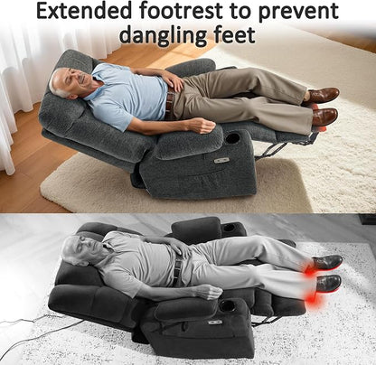 MCombo Oversized Power Lift Recliner Chair with Extended Footrest, Extra Wide for Big and Tall Elderly People, Fabric R7399 (Dark Gray, Large-Wide)