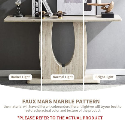 LKTART 55" MDF Console Table for Entryway, Narrow Entryway Table with Faux Mars Marble Pattern, Couch Tables Behind Sofa with U-Shaped Base for Living Room Hallway Foyer, Dark