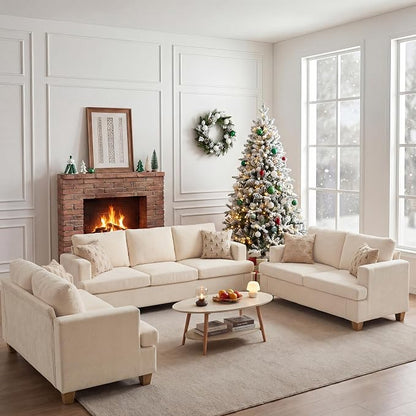 Apicizon Cloud Couches Living Room Furniture Sets, Loveseat Sofa Set of 2 & 3 Seater Sofa for Bedroom, Comfy Chenille Couch Sleeper Sofa for Apartment Lounge, White Chenille