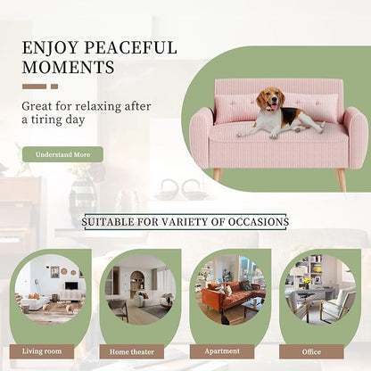 Vongrasig 47" Small Modern Loveseat Sofa, Mid Century Soft Corduroy Fabric 2-Seat Sofa Couch Tufted Love Seat with Back Cushions and Tapered Legs for Living Room, Bedroom and Small Space (Pink)