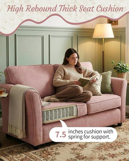 Karl home 67" Loveseat Sofa Chenille Fabric, Pink | Removable Covers, Outward Arms, Spring Cushion & Solid Wood Frame, Deep Seat for Living Room, Bedroom, Apartment