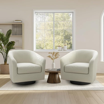 360° Swivel Barrel Accent Chair Armchair, Round Club Arm Chair in Fabric for Lving Room, Modern Upholstered Small Bedroom Single Sofa Seat - Beige, Set of 4