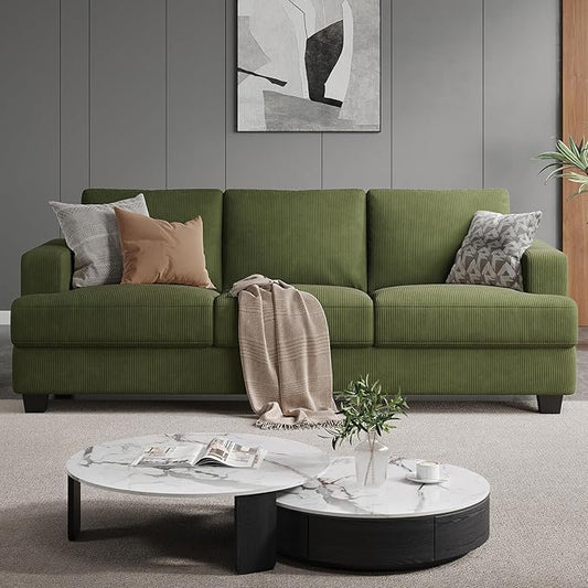 COPIAE 89 Inch Sofa with Extra Deep Seats Oversize, 3 Seater Sofa for Living Room, Modern Couch and Sofa, Comfy Armrests and Seats and Backrests, Easy Installation, Corduroy Fabric Green