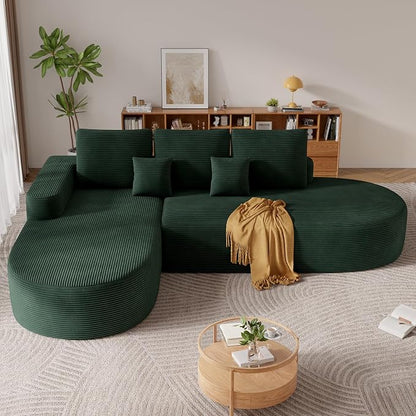 112" Modern Curved Cloud Couch, Boneless Couches for Living Room with Deep Seat, Memory Foam Compressed Modular Sectional Sofa, No Assembly Required,Green 1 PCS