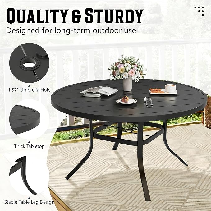 SUNCROWN 7 - Piece Outdoor Dining Set, Patio Furniture Set with 6 x Textilene Dinning Chairs and 53" Metal Round Table with Umbrella Hole for Lawn Garden Backyard Deck, Blue
