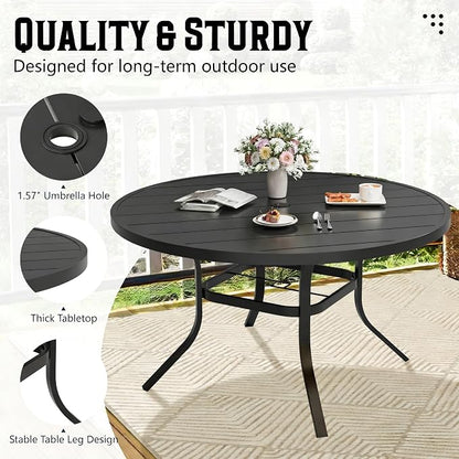 SUNCROWN 7 - Piece Outdoor Dining Set, Patio Furniture Set with 6 x Textilene Dinning Chairs and 53" Metal Round Table with Umbrella Hole for Lawn Garden Backyard Deck, Grey