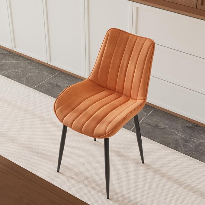 VECELO Dining Chairs Set of 6, Velvet Fabric & Metal Frame, Mordern Style for Kitchen, Living Room,Offcie, Brown