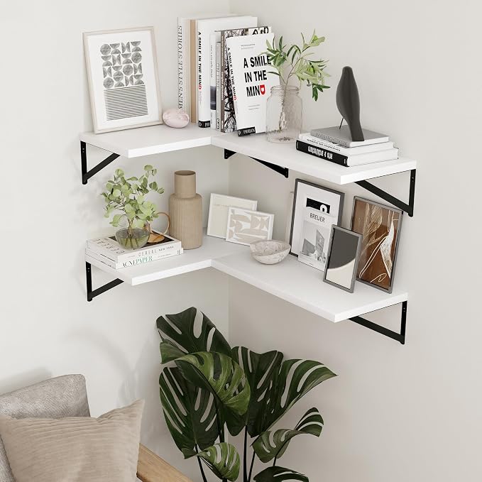 Axeman Deep Floating Shelves - 16 Inch Wide x 12 Inch Deep White Wall Shelves Set of 2-12 Inch Deep White Wood Shelves for Wall Storage & Decor