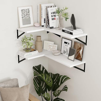 Axeman Deep Floating Shelves - 16 Inch Wide x 12 Inch Deep White Wall Shelves Set of 2-12 Inch Deep White Wood Shelves for Wall Storage & Decor