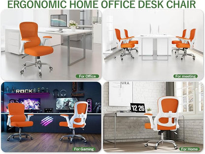 Office Chair Ergonomic Desk Chair Comfy: 400LBS Mesh Computer Chair Ergonomic Gaming Chairs with Wheels Adjustable Lumbar Support and Flip up Armrest-Swivel Executive Chairs Long Hours(Orange)
