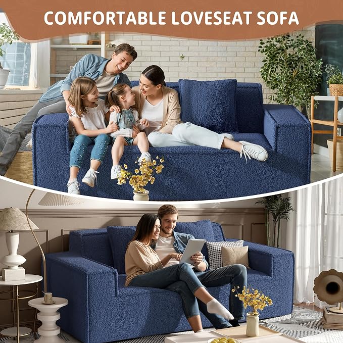 75'' Cloud Loveseat Sofa, No Assembly Required Comfy Deep Seat Teddy Couches 1 pcs for Living Room, Bedroom, Apartment(Teddy Fabric-Blue)