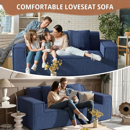 75'' Cloud Loveseat Sofa, No Assembly Required Comfy Deep Seat Teddy Couches 1 pcs for Living Room, Bedroom, Apartment(Teddy Fabric-Blue)