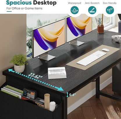 OLIXIS Computer Desk, 63 Inch Home Office Desks for Small Spaces, Writing Craft Study Gaming Table for Bedroom, Modern Computer Workstation with Storage Bag, Black