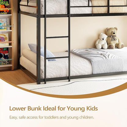 JOYMOR Triple Bunk Bed Twin Over Twin Over Twin, Metal 3 Bunk Bed for Kids, Teens and Adults, Heavy Duty Triple Bed Frame with Safety Guardrail, No Box Spring Needed