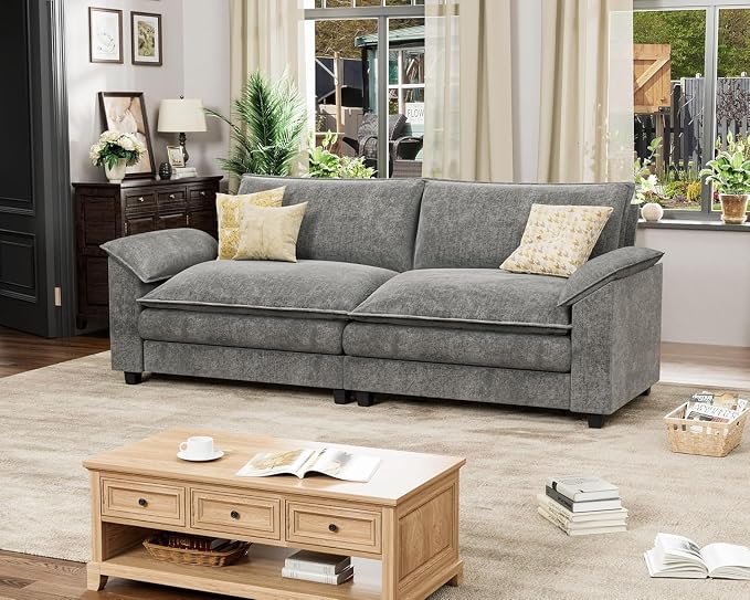 Homall 80" Modular Sectional Sofa, Loveseat Sofa Couch with Double-Layer Cushion, DIY Combination Chenille Deep 2-Seat Cloud Couch for Living Room, Apartment (Bright Grey, Loveseat Sofa)