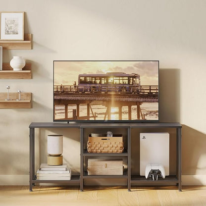 JARHETUN TV Stand for 55 Inch TV, Entertainment Center with 3-Tier Open Shelves, TV Console Table for Living Room, Bedroom, Black