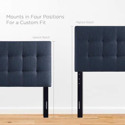 Modway Lily Tufted Linen Fabric Upholstered Twin Headboard in Navy