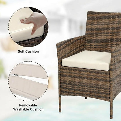 3 Piece Outdoor Patio Furniture Set, All-Weather Brown Wicker Rattan Conversation Set with Cushions, Chairs & Coffee Table for Porch, Backyard & Balcony