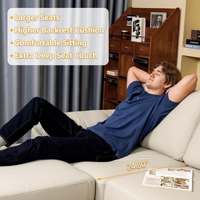 EASE MOOSE Oversized Corner Modular Sectional Sofa with Ottoman and Console, Faux Leather Sectional Sofa with Deep Seat, Scratch Resistant Faux Leather Material, Extra Large L Shaped Couch, Beige