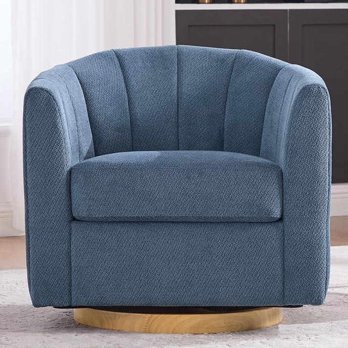 Swivel Barrel Chair Set of 2, 360 Degree Round Swivel Accent Chair for Living Room, Mid Century Modern Upholstered Accent Chair,Comfy Tufted Sofa Armchairs for Bedroom,Nursery,Chenille, Blue