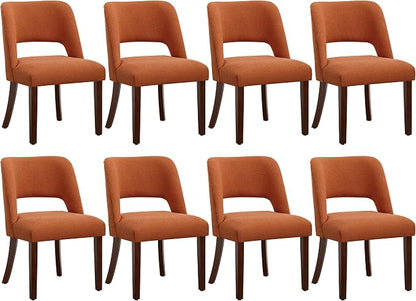 Dining Chair Set of 8,Modern Dining Room Chairs with Thick Cushions,Upholstered Linen Fabric Kitchen Chairs for Kitchen Dining Room Orange