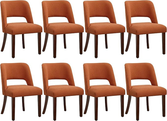 Dining Chair Set of 8,Modern Dining Room Chairs with Thick Cushions,Upholstered Linen Fabric Kitchen Chairs for Kitchen Dining Room Orange