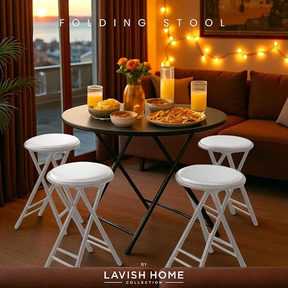 Lavish Home Folding Stool - Set of 4 Counter Height Bar Stools – 24-Inch Backless Folding Chairs with 225lb Capacity for Kitchen, Rec Room, or Game Room (White)