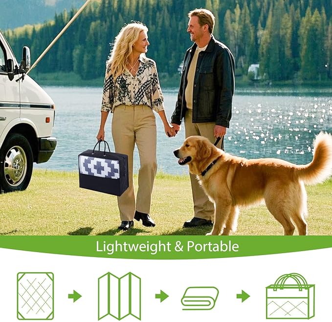Smiry Waterproof Outdoor Rug 5x8 ft, Reversible Plastic Straw Patio Camping Rugs, Outdoor Indoor RV Mat Carpet for Patio, Outside Entry, Backyard, Deck, Bench, Picnic, Camper, White & Navy