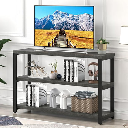 EXCEFUR 47 Inch Rustic Metal and Wood Entryway Table, Console Table Behind Couch with 3 Tier Storage Shelves, Sofa Table for Living Room Hallway Foyer, Industrial Grey