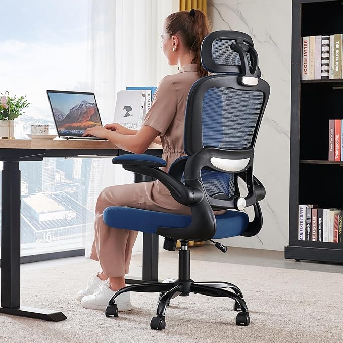 TRALT Office Chair Ergonomic Desk Chair, 330 LBS Home Mesh Office Desk Chairs with Wheels, Comfortable Gaming Chairs (1, Dark Blue)